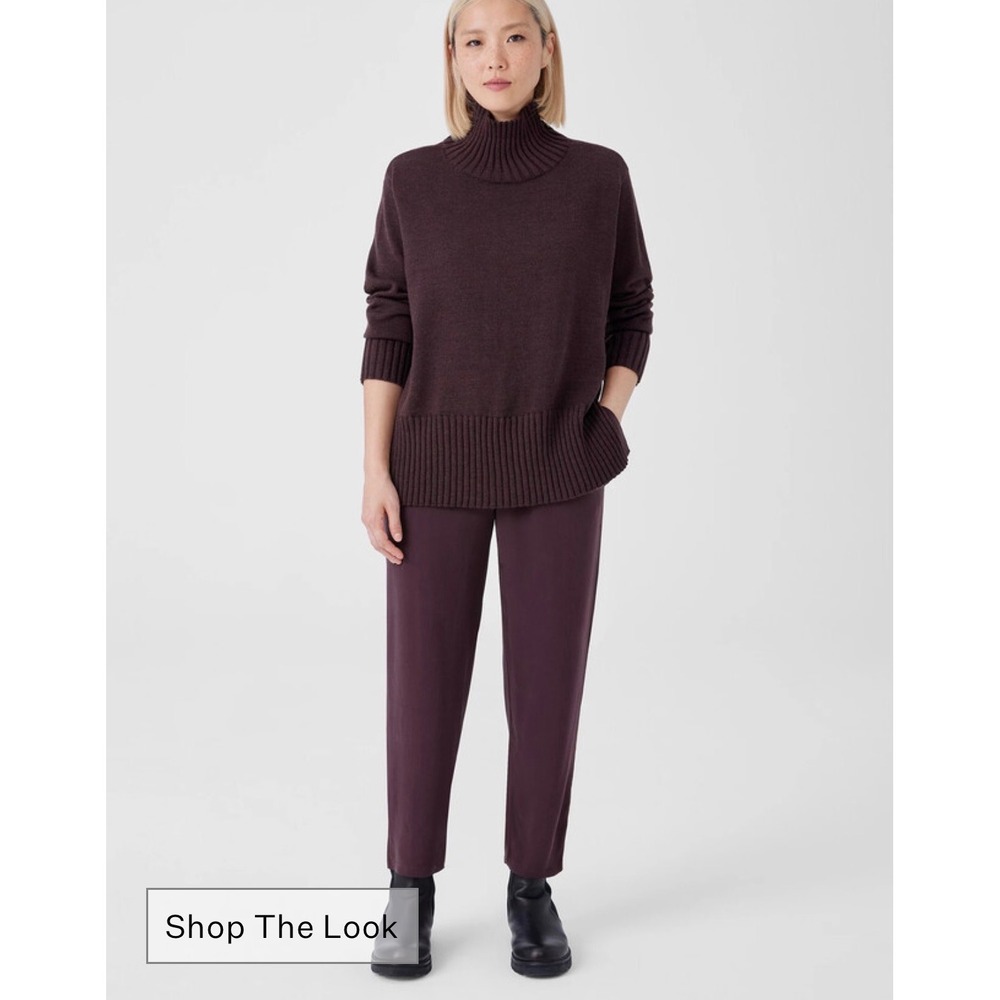 EILEEN FISHER 100% SILK Pants Brown Tapered Ankle Pull On‎ Lagenlook Large